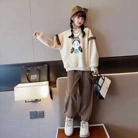 女童休闲卫衣套装冬装2023秋冬新款中大童女孩运动上衣卫裤童装潮