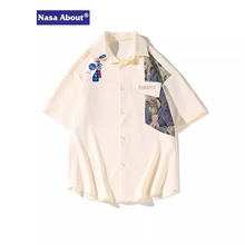 NASA国潮刺绣短袖衬衫男款2024夏季新款宽松潮牌高街休闲衬衣外套