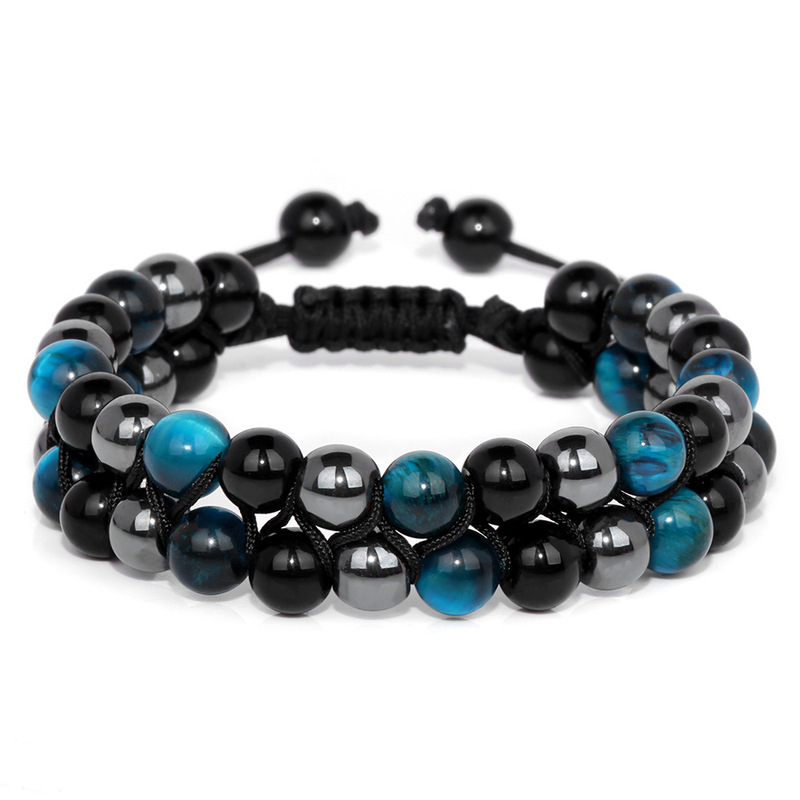 Amazon Stone Tiger's Eye Beads Double Layer Braided Bracelet Men's Retro Simple Adjustable Business Men's Bracelet