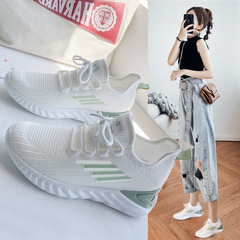 小白鞋女2023夏季新款網紅厚底內增高飛織休閒運動鞋女一件代發