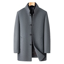爸爸高品质男装鹅绒脱卸内胆真毛领保暖双面羊毛呢立领中长款大衣