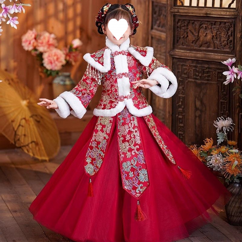 Winter children's Hanfu, fleece down jacket, increased thickness