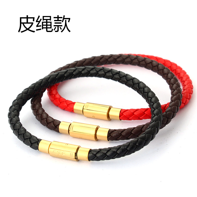 Leather Cord Bracelet Can Be Used to Thread 3D Hard Gold DIY Beads and Accessories, Ctf Stainless Steel Edge-Wrapped Wear-Resistant Braided Red String for the Zodiac Year