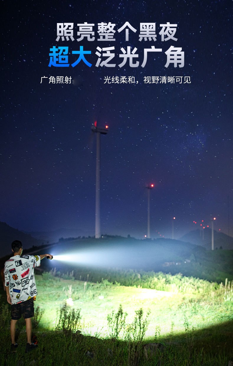 Wholesale high-brightness retractable flashlight for outdoor lighting, multifunctional rechargeable model, portable ultra-long-range light for home use