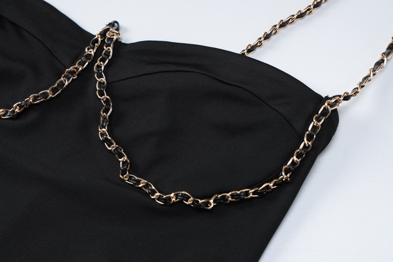Women's Strap Dress Sexy Boat Neck Chain Sleeveless Solid Color Above Knee Daily Date Bar display picture 15
