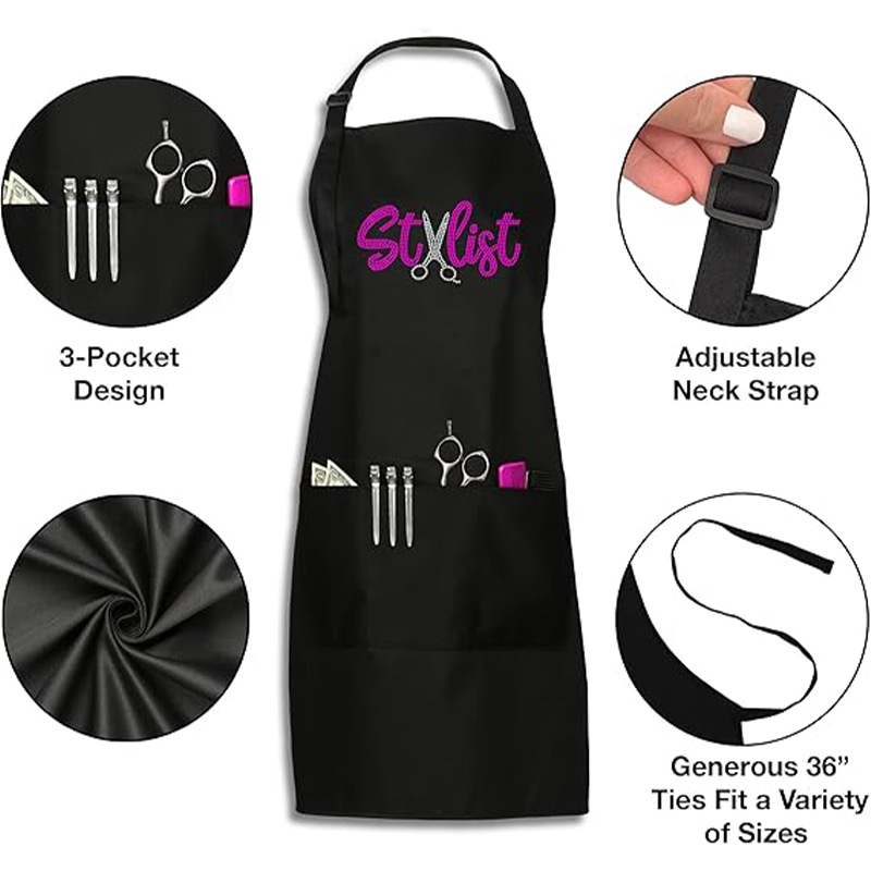 Delantal de poliéster de Amazon transfronterizo logotipo personalizado parche de diamante caliente manicura peluquero ropa de trabajo delantal al por mayor