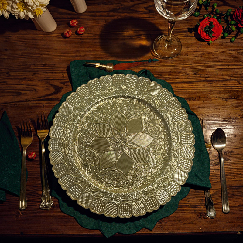 Elegant 13inch Wood Grain Round Charger Plate Disposable Plastic Plate Wedding Birthday Dinner Plate Fruit