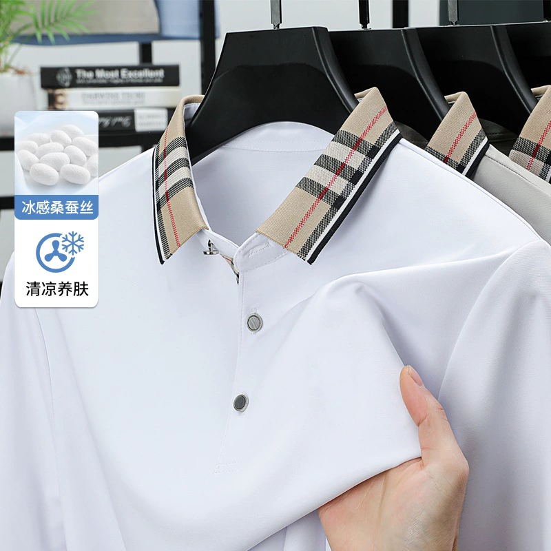 2025 мужская летняя мода для молодежи и среднего возраста, короткий рукав с лацканами, футболка, новая поло из ледяного шелка, полурукав, дропшиппинг