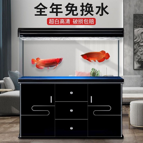 A small glass fish tank with cabinet for living room, suitable for home use, no water change required, lazy person's fish tank, tropical fish tank with stand