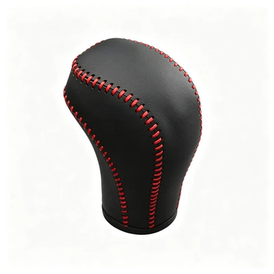Car gear shift Sürətlər qutusu və əl tormozu başlıqları - black-leather-with-red-stitching