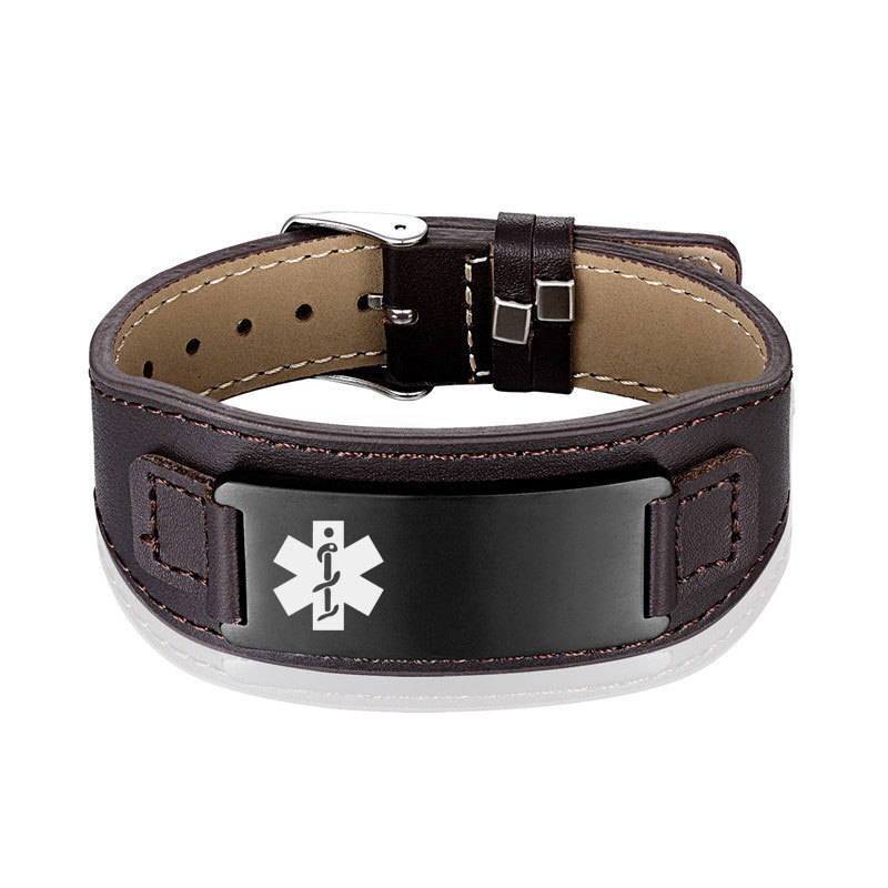 Brown leather + black curved medical logo + DIY word printing