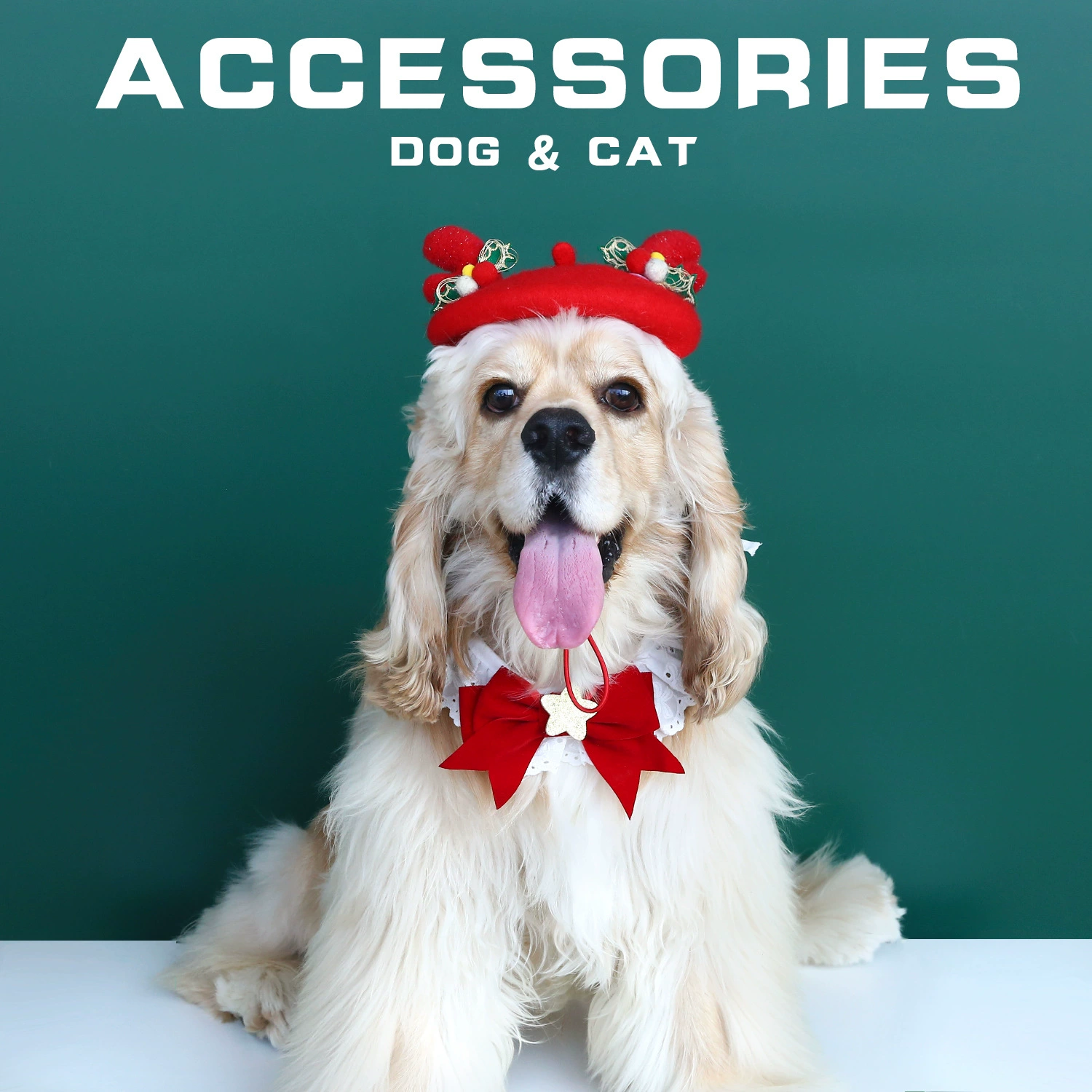 2024 Новогодняя шерстяная кепка из кружевки оленьего рога домашнее животное кошка собака головной убор пятиконечная звезда бархатный бант нагрудник