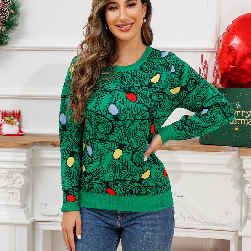 2024 popular UglySweater festival de navidad ChristmasSweater cuello redondo prendas de punto femenino