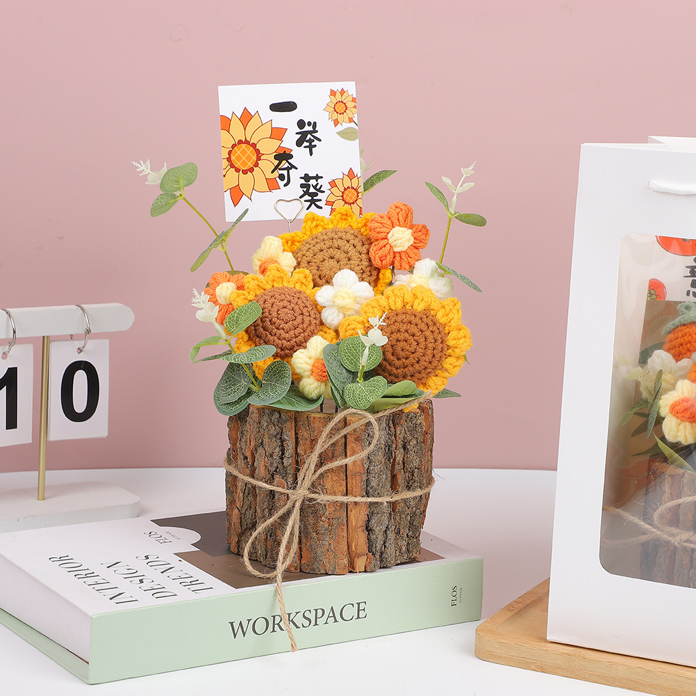 520 ramo de lana del día de la madre, regalo de cumpleaños, producto de alta calidad, tejido a mano, tejido a mano, decoración de cubo de árbol en maceta