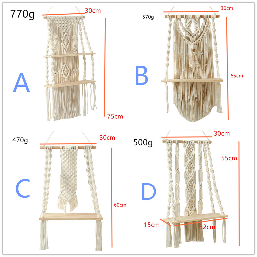 Boho Macramé Wall Hanging Shelf, 3 Tier,