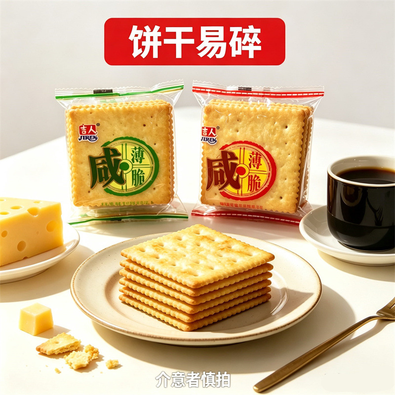 吉人麦加牛肉咸薄脆饼干500g散装香葱牛肉原味薄片早餐饼干零食