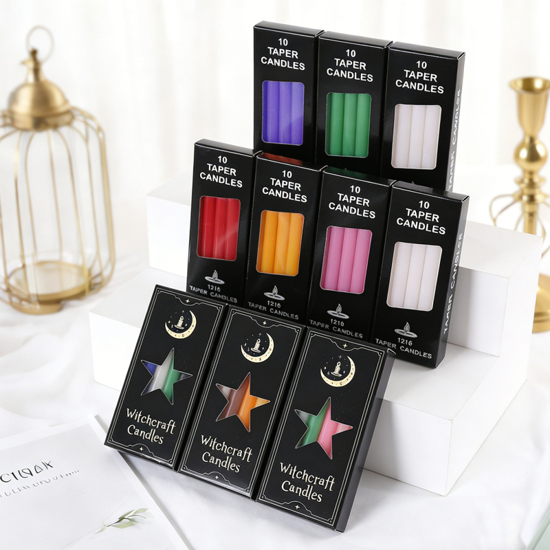 10 Pieces/Box Long Stick Candles, Colorful Candlelight Dinner Candles, Western Restaurant Cylindrical Candles, Emergency Power Outage Household Lighting