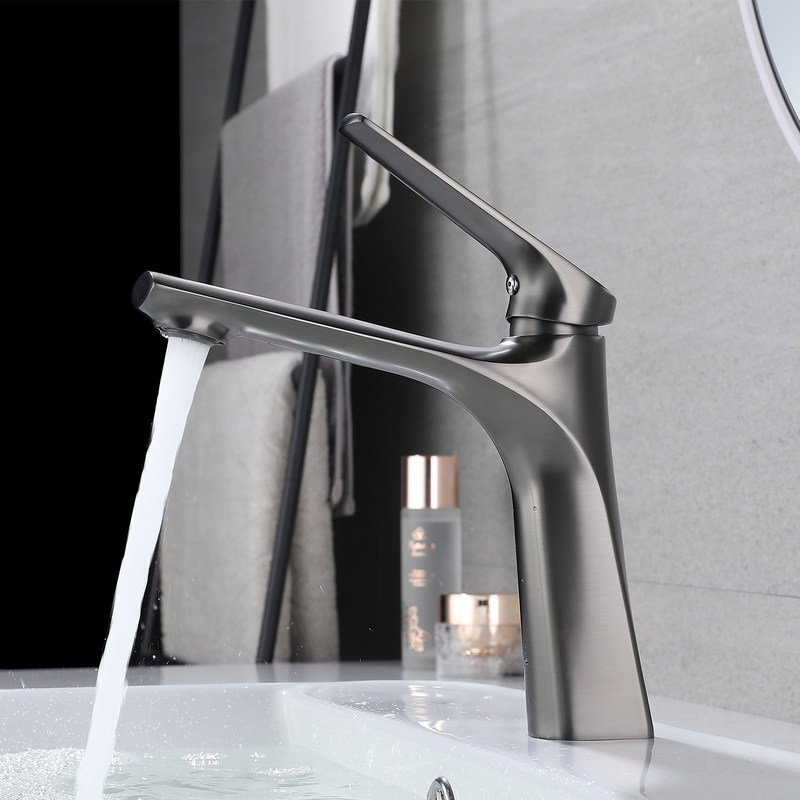 Brass Basin Faucet for Hotel Apartment Washbasin, Black Gun Gray Brushed Gold Hot and Cold Bathroom Sink Faucet