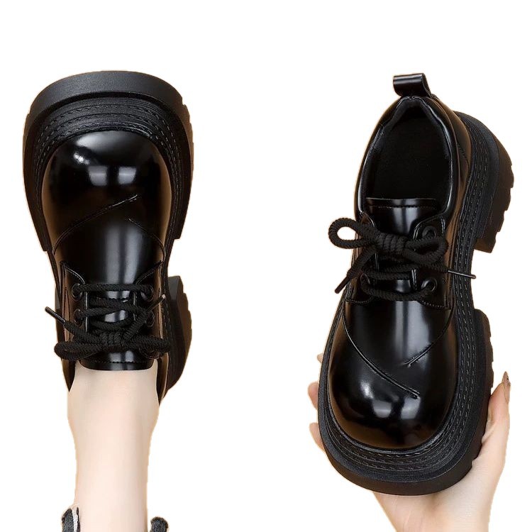 Zapatos Lofu de suela gruesa de 7CM para mujer 2025 primavera y otoño nuevo estilo zapatos con cordones de punta redonda dos zapatos de cuero pequeños de aumento cómodo de algodón