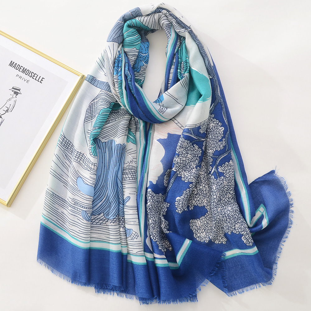 Estilo étnico retro europeo y americano árbol de amor estampado de algodón y lino sensación bufanda grande protector solar suave Toalla de playa chal