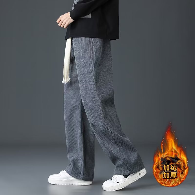 衫少服饰冬季新款男裤休闲裤宽松直筒灯芯绒加绒保暖阔腿运动长裤
