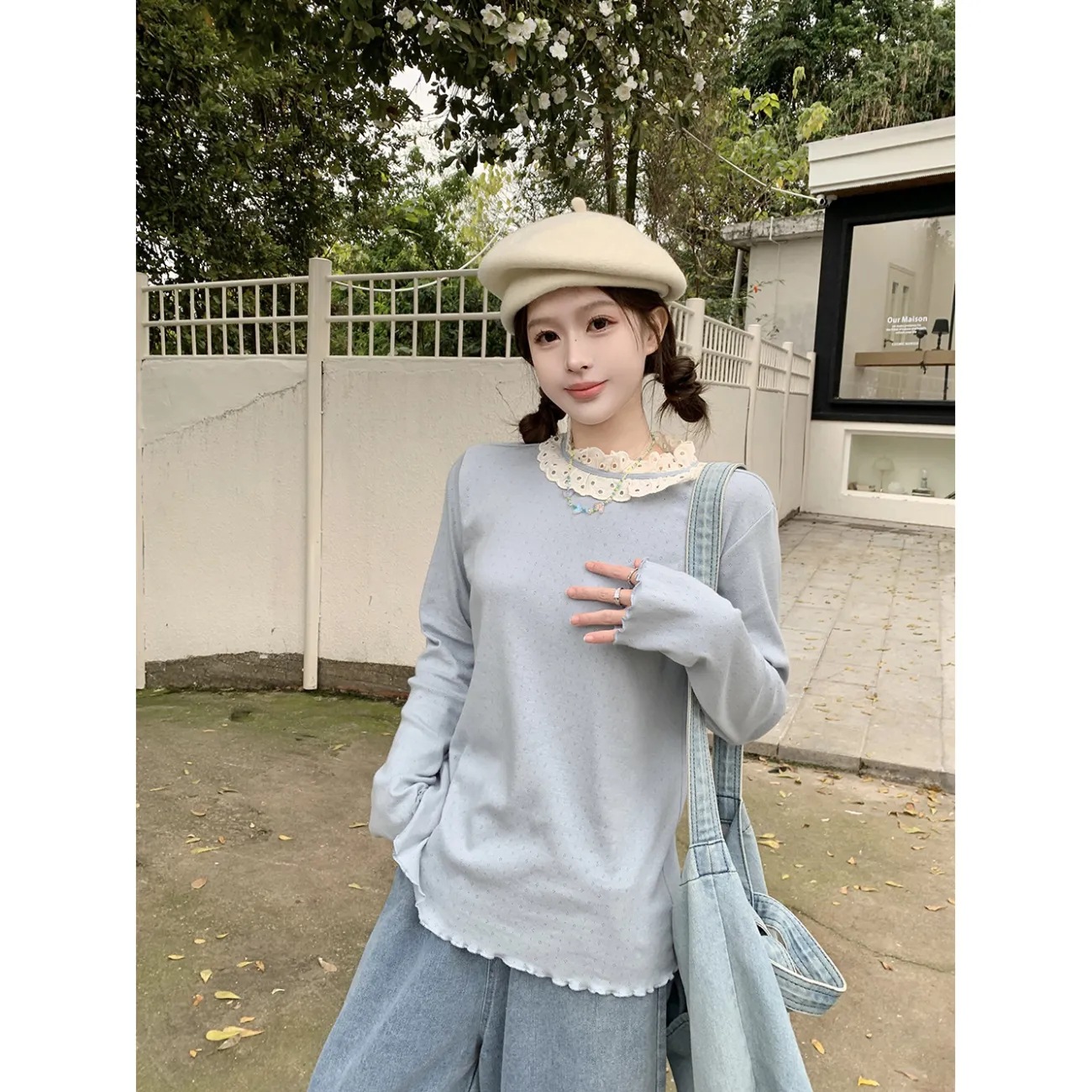 파란 바지 셔츠 [꽃 선택 좋은 품질]]