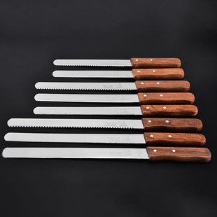 Cross border baking wooden handle bread knife 10 inch 12 inch coarse tooth fine tooth smooth mouth bread knife stainless steel according to tooth knife
