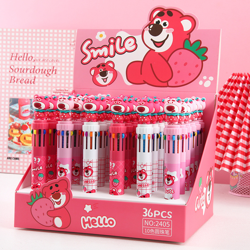 Bolígrafo Berry Bear de diez colores, bolígrafo multicolor de tipo pulsador para diario, bolígrafo, artículos de papelería para estudio al por mayor, bolígrafo de gel