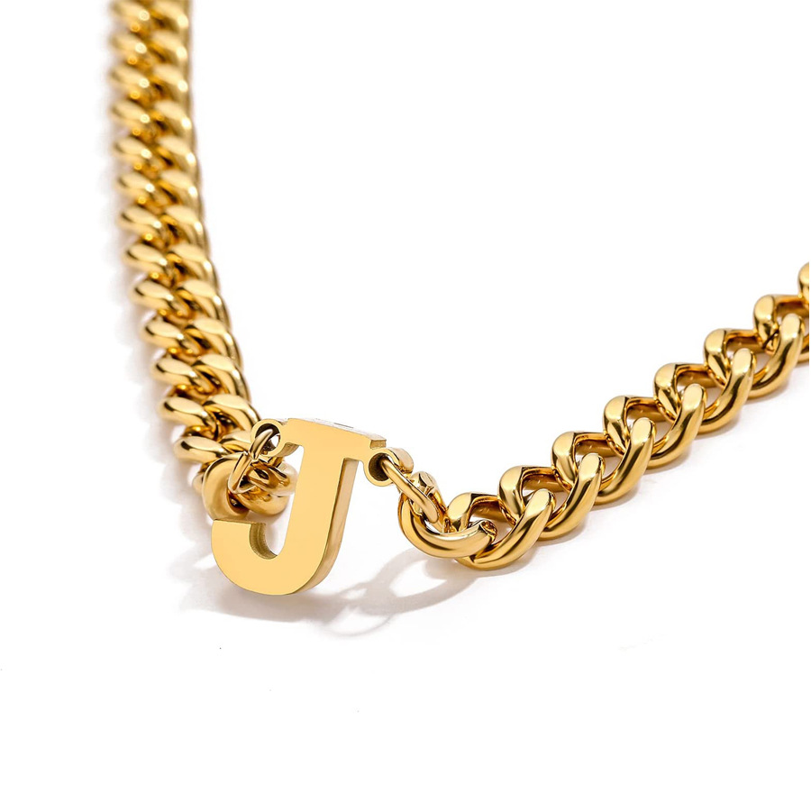 Collar de cadena cubana de acero inoxidable estilo hip-hop con apellidos europeos y americanos, colgante de letra mayúscula de oro de 18K con 26 letras.