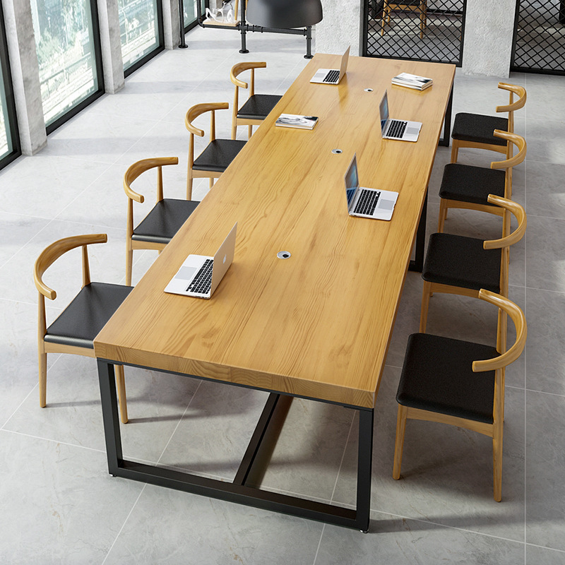 Mesa de oficina larga tabla de madera maciza simple mesa de personal moderna mesa de trabajo mesa de computadora mesa de conferencias de hierro forjado