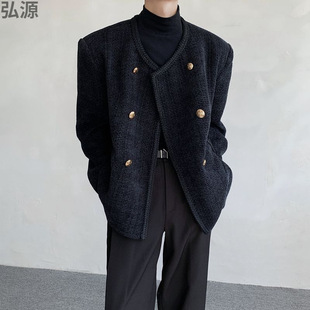Spring and Autumn High-end Korean-style Short Fragrance Long Woolen Suit Men's Short Woven French Vintage Jacket