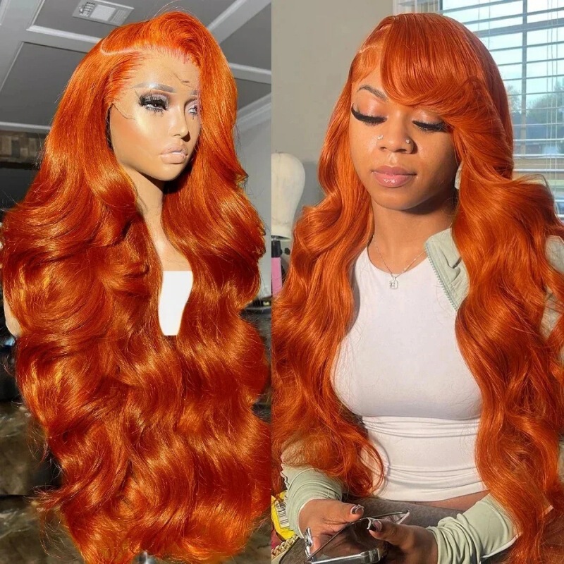African Cross-Border Tume European and American Wig for Women with Long Curly Hair, Fluffy Curly Hair, Orange Big Wave Front Lace Headgear for Women