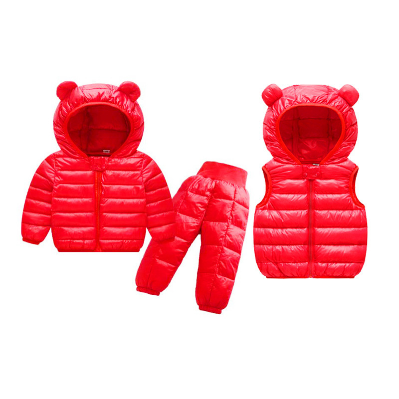 Otoño e invierno nuevo estilo para niños traje de chaqueta de algodón de plumón ligero ropa para niños abrigo de algodón cálido chaleco pantalones de algodón traje para bebés