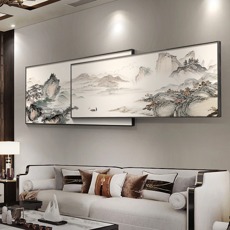 千里の山と川の絵リビングルーム装飾絵画風景画新しい中国風ソファ背景壁掛け絵画ハイエンドオーバーレイ壁画|undefined