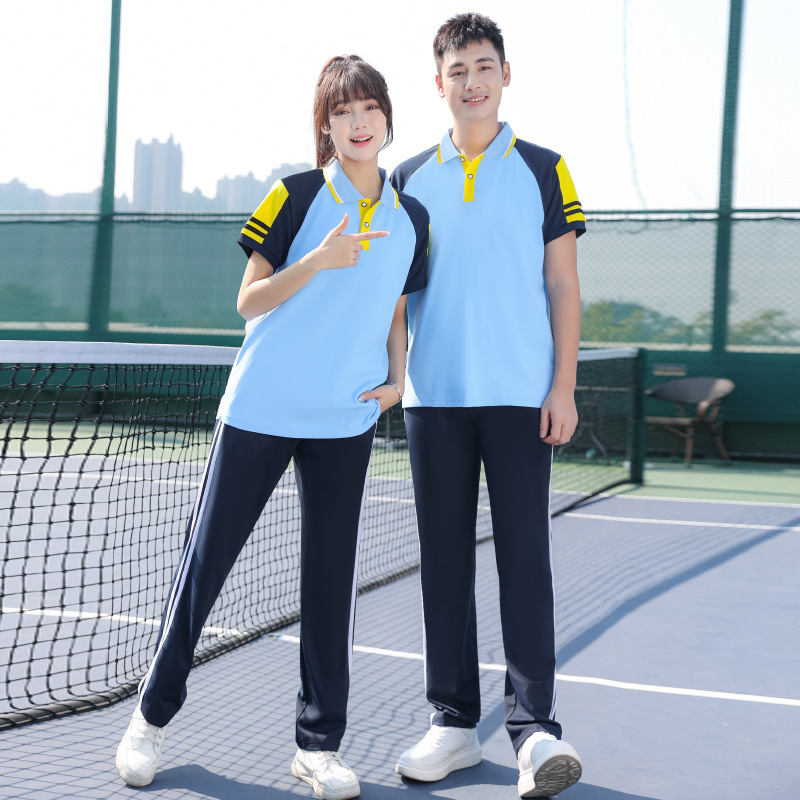 Class Clothes Summer Suit Korean Style College Style Short-sleeved Polo Shirt Junior High School Students Graduation Photo Sports School Uniform T-shirt