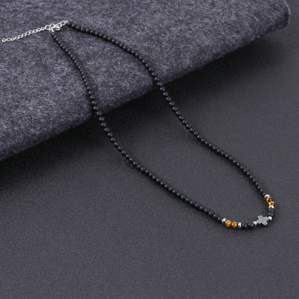 15g Weight Natural Stone Pendant Material Choker Classification Beads Chain Material Beaded Chain Chain Type 1 Piece Quantity Daily Occasion Beaded Material Cross Pattern All Seasons Season Men's Gender Polishing Design Retro, Streetwear Style Retro Streetwear Cross Beaded Polishing Men's Choker Men Beaded Necklaces 14