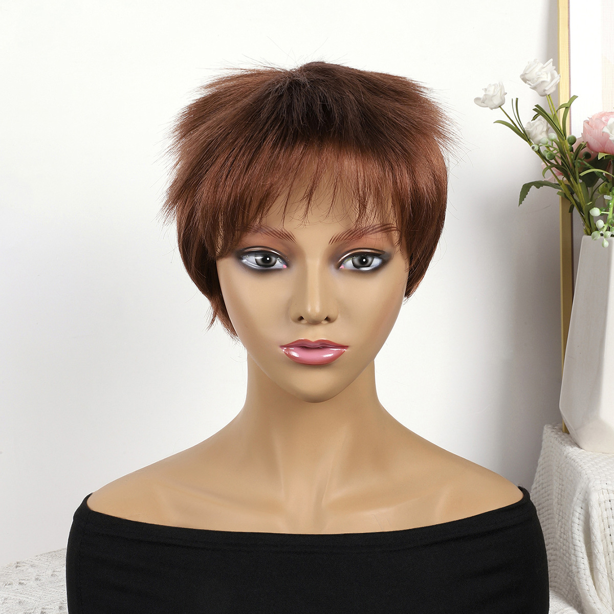 Cabeza de bob de fibra química al por mayor peluca de pelo de estudiante mecanismo de peluca cubierta de cabeza