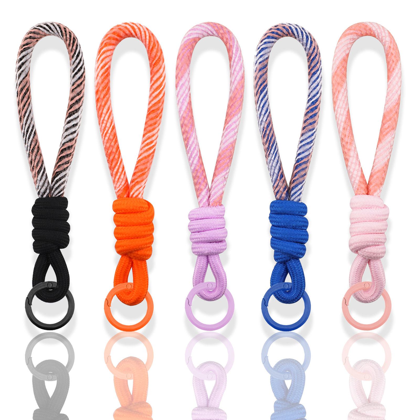 Trendy Mobile Phone Lanyard Keychain Braided Rope Simple Color-Blocking Mesh Braided Rope Creative Car Key Pendant