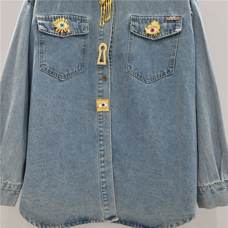 Chaqueta Camisera de Mezclilla para Mujer de Poliéster con Cuello Polo y Manga Larga image 4