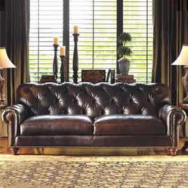 美式复古做旧真皮沙发单双三人欧式皮艺拉扣客厅样板房酒店书房