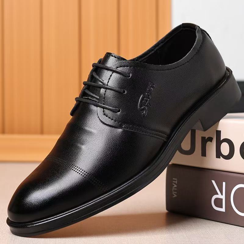 红蚂蚁皮鞋男士商务休闲中年软皮软底真皮透气爸爸低跟耐磨男鞋