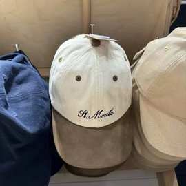 BM风美式复古棕色拼接ST字母刺绣鸭舌帽女百搭显脸小遮阳帽棒球帽