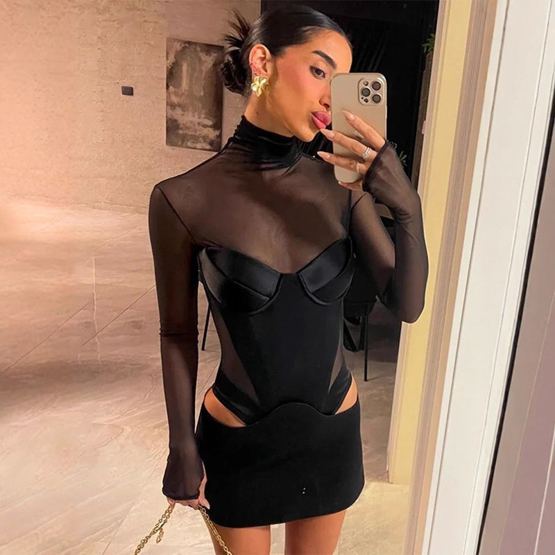Solid Color Perspective Hip Hugging Dress