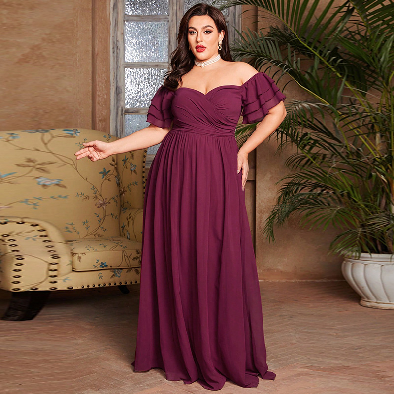 Abito da sposa monospalla da donna, abito da damigella, maniche lunghe, in chiffon, ampio, formale, da cocktail, da sera_voghion.com