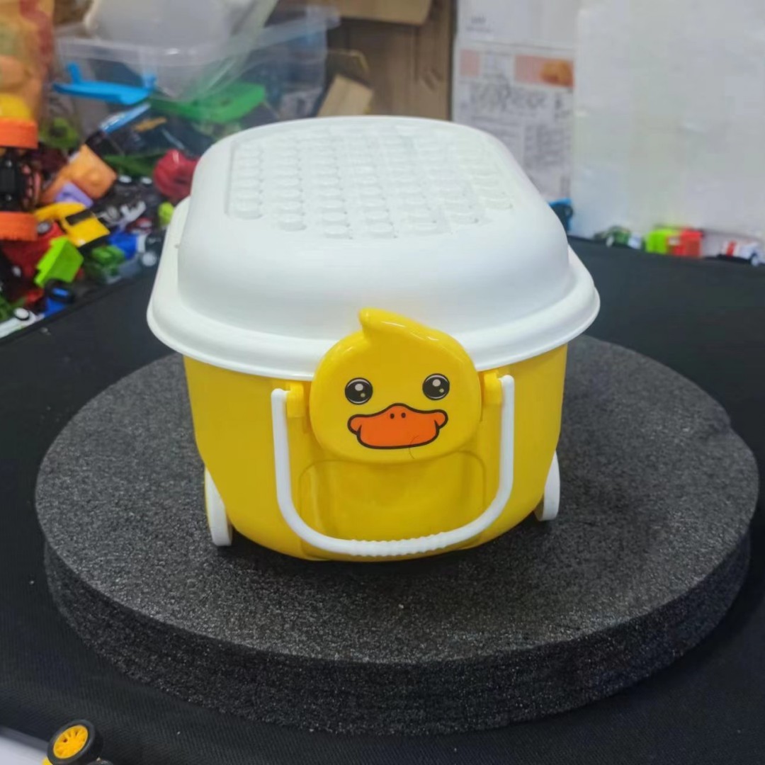 Caja de almacenamiento de pato amarillo pequeño caja de bloques de construcción caja de almacenamiento de juguetes para niños caja de organización caja de almacenamiento de material grande de plástico mapa a juego