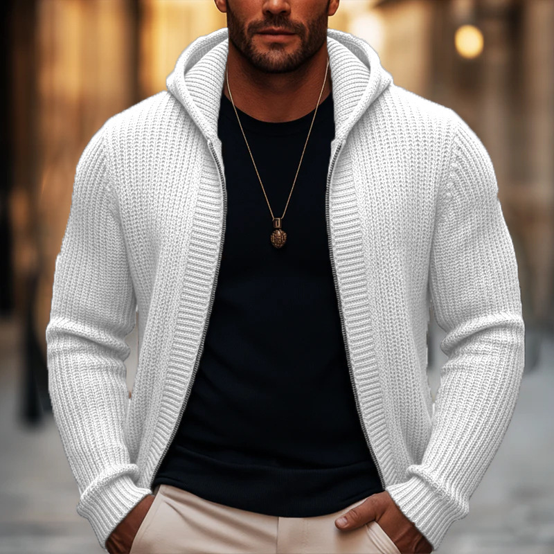 Estación independiente primavera y otoño chaqueta de cremallera de punto para hombres suéter sólido y pesado con capucha suéter de moda para hombres transfronterizos Europa y Estados Unidos image 8