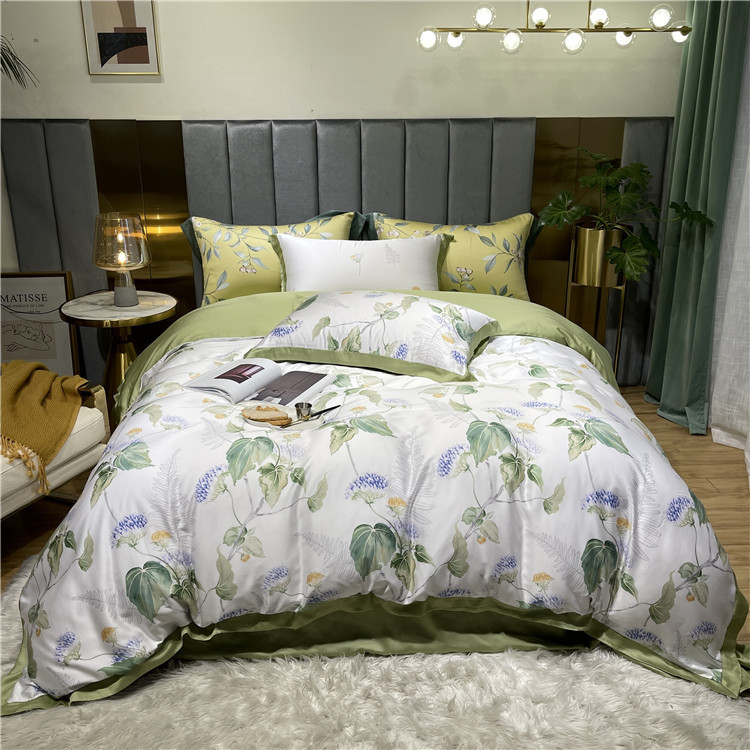 春夏高端轻奢60支印花兰精天丝四件套 裸睡凉感宽边被套床上用品