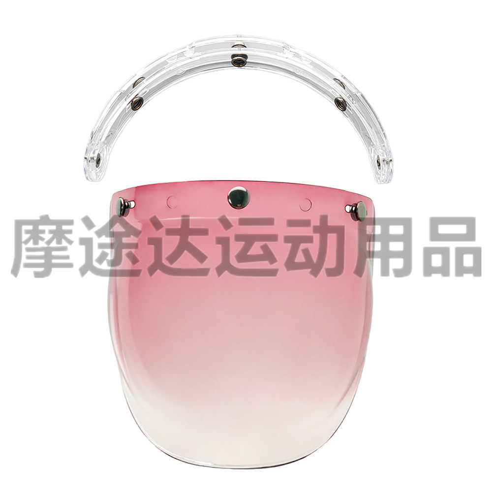 Retro Motorcycle Helmet Lens with Curved Surface, Three-Button Bubble Mirror, Multi-Color Windproof and Uv Protection Shield