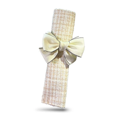 Steering Wheel Cover Accessible Luxury — Steering wheel cover - small-xiangfeng-creamy-tea-shoulder-patch-beige-bow-38cm