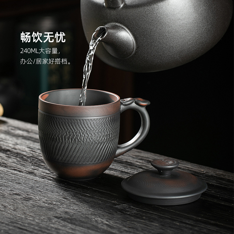 紫陶茶杯男個人専用事務室茶水分離泡杯蓋付き陶磁器パーマ防止マグカップ|undefined